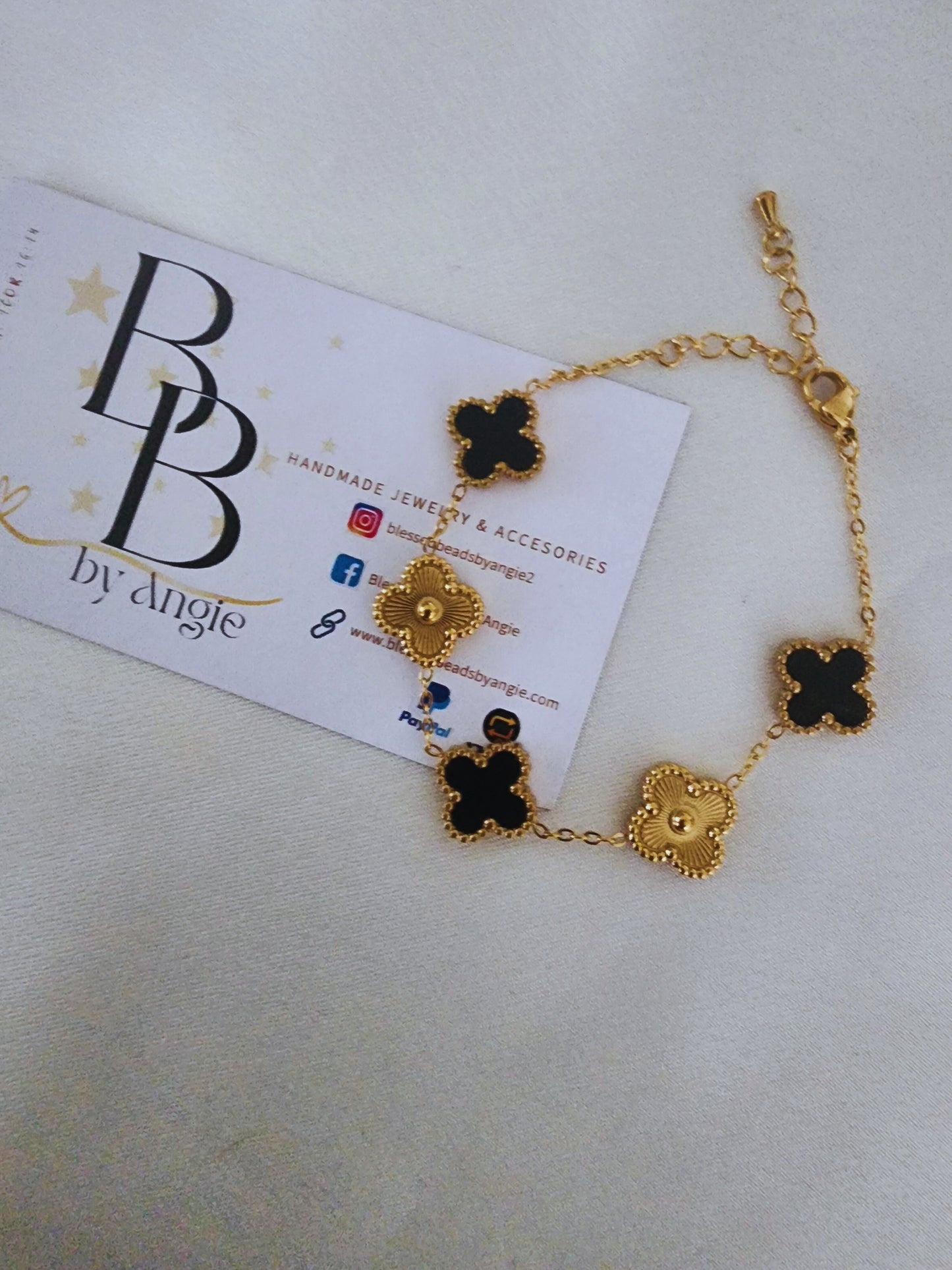 Clover gold, black & white bracelet