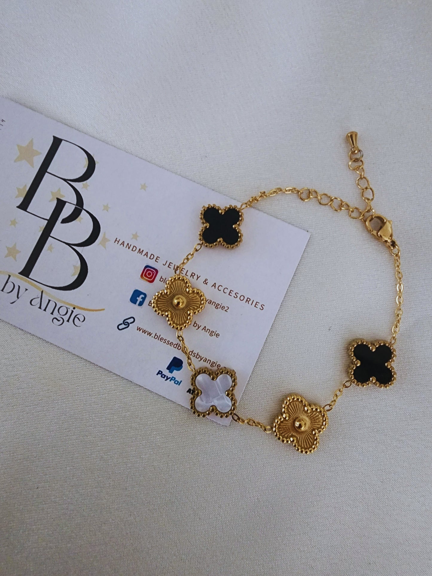 Clover gold, black & white bracelet